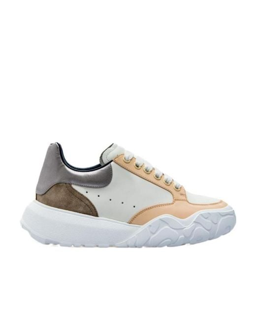 McQueen White Panelled Lace-Up Sneakers for men