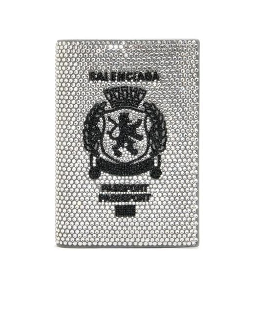 Balenciaga Gray Embellished Passport Calfskin Cardholder for men