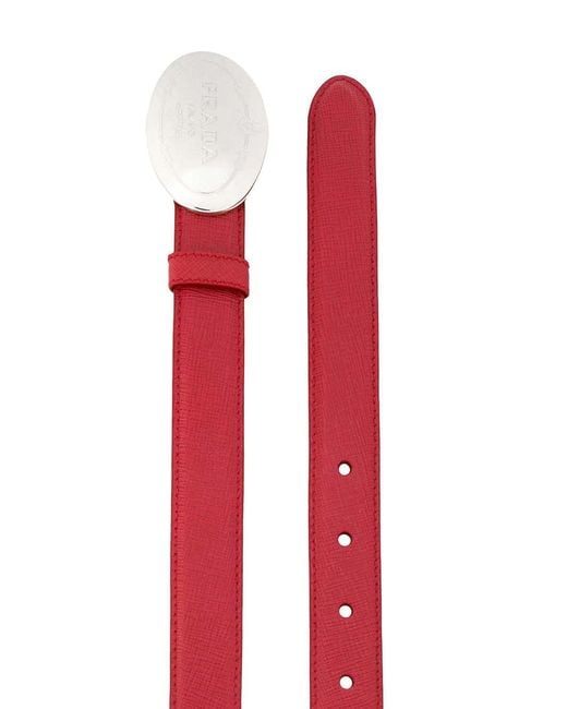 Prada Red Oval Engraved Buckle Belt