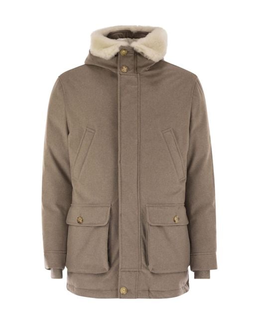 Brunello Cucinelli Brown Fur Collar Down Jacket for men
