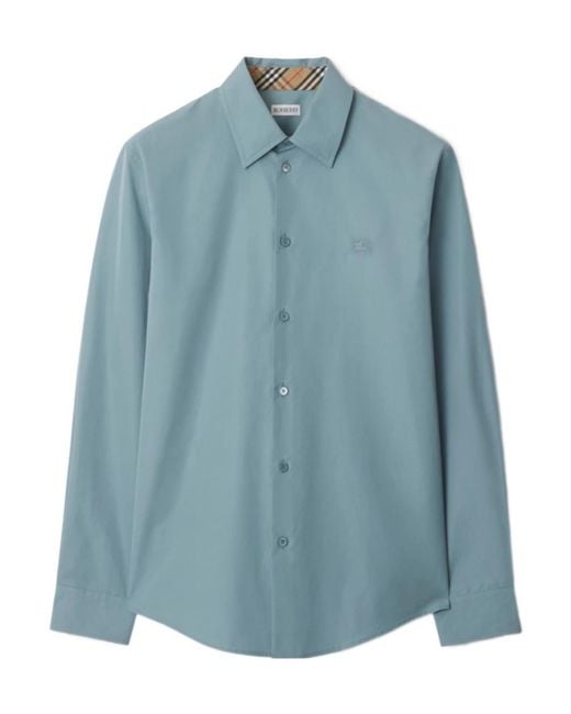 Burberry Blue Slim Fit Cotton Poplin Shirt for men