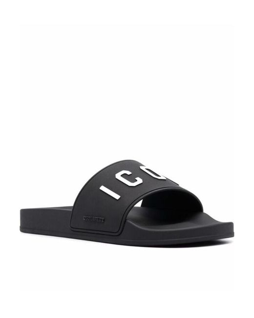 DSquared² Black 3D Logo Lettering Slip-On Slides for men