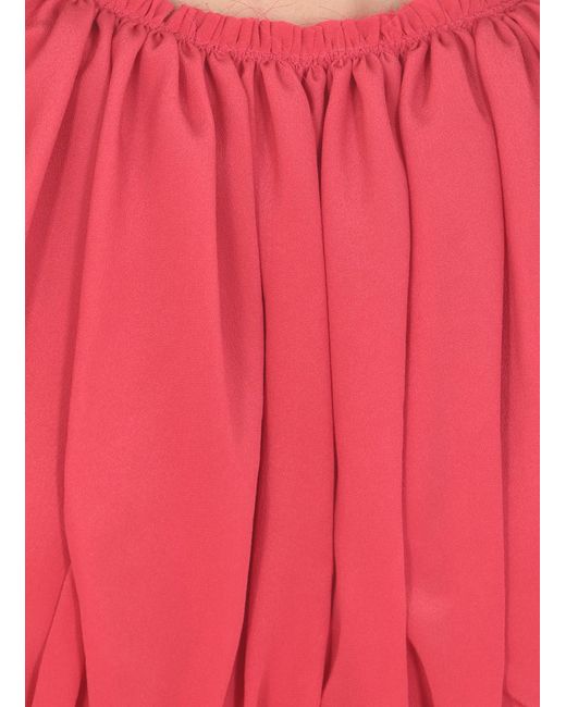 Lanvin Red Ruched Straight Hem Blouse