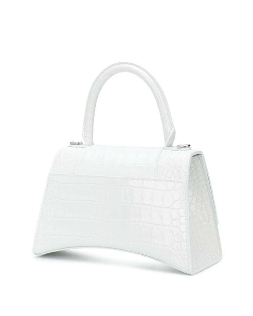 Balenciaga White Borsetta Hourglass Con Lavorazione Coccodrillo Da Donna