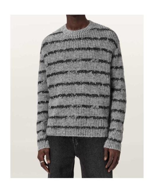 AllSaints Gray Stripe Dissolved Sweater for men