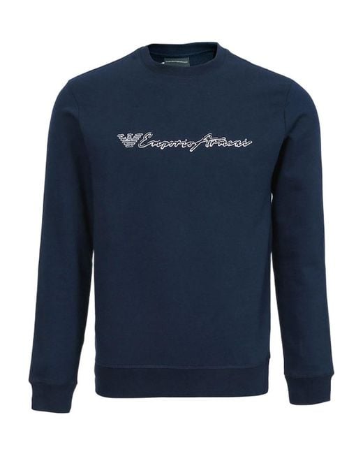 Emporio Armani Blue Round-Collar Long-Sleeve Hoodie for men