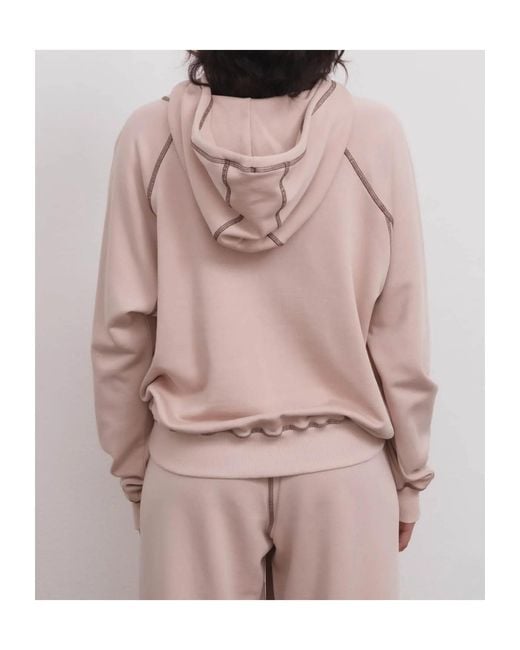 Baserange Pink Fold Contrast-Stitch Raglan-Sleeve Hoodie