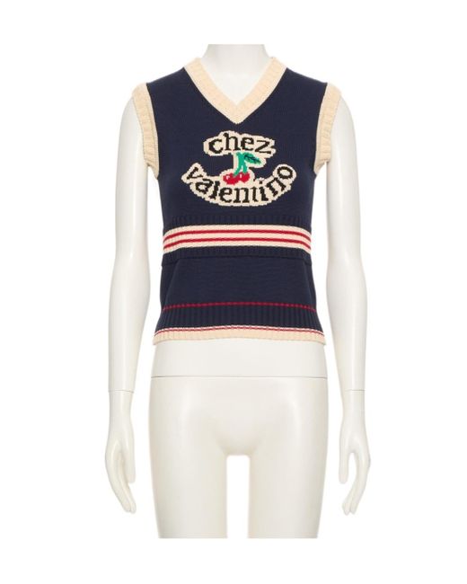 Valentino Blue Chez Logo V-Neck Top