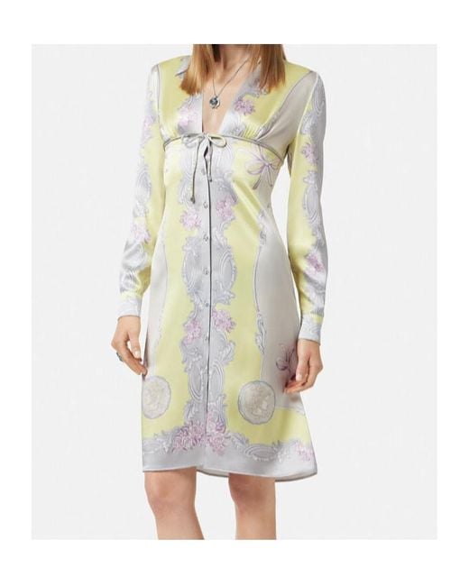 Versace White Medusa Cameo Printed Long-Sleeved Dress