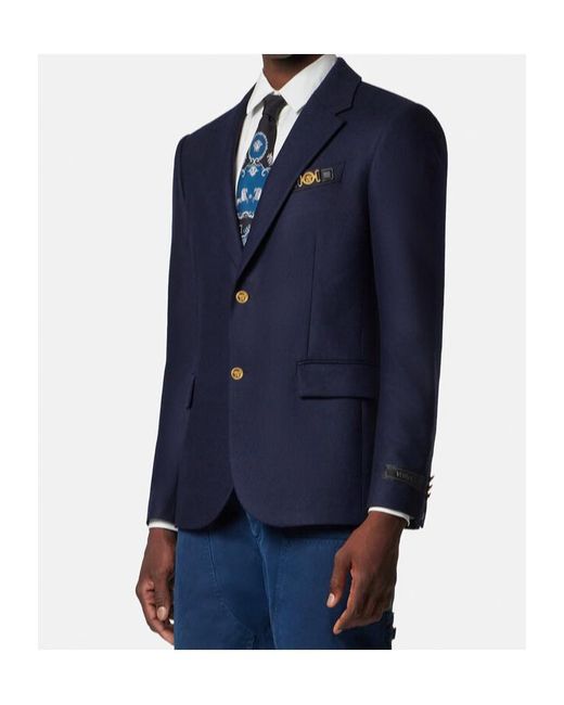 Versace Blue Single-Breasted Tailored Blazer for men