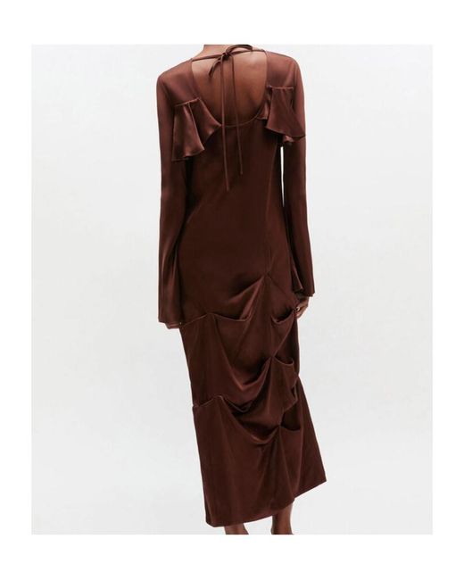 Ganni Red Draped Long-Sleeve Maxi Dress