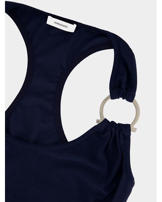 Ferragamo Blue Gancini One-Piece Swimsuit