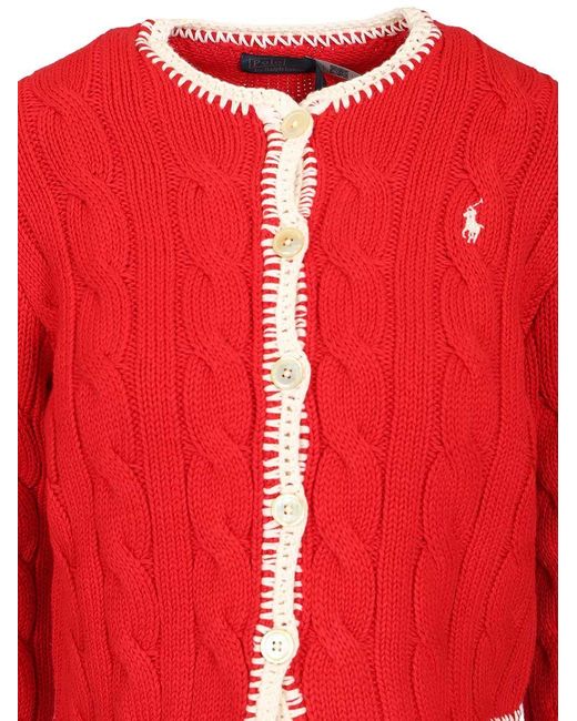 Polo Ralph Lauren Red Cable Knit Cropped Cardigan