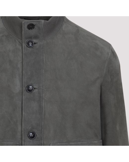 Zegna Gray Buttoned Leather Jacket for men