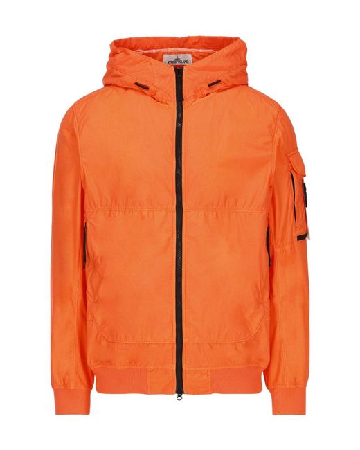 Stone Island Orange Compass Zip-Up Hooded Jacket for men