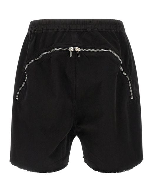 Rick Owens Black Drawstring Frayed Hem Shorts for men