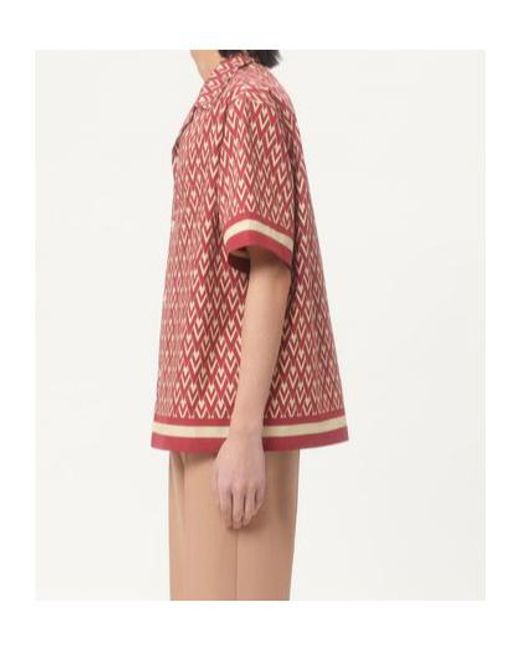 Valentino Red Cotton Popeline Bowling Shirt With Toute La V Print for men