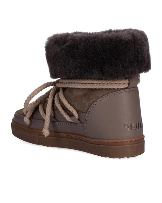Inuikii Brown Fleece-Trim Lace-Up Boots
