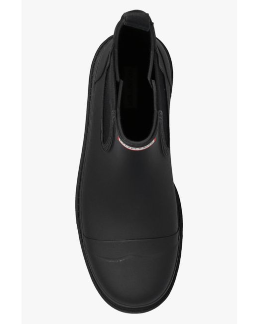 Hunter Black Commando Chelsea Ankle Boots