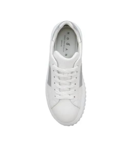 Hogan White Round-Toe Lace-Up Sneakers