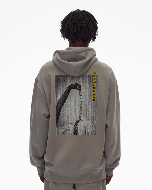 Helmut Lang Gray Drawstring Graphic-Print Hoodie for men