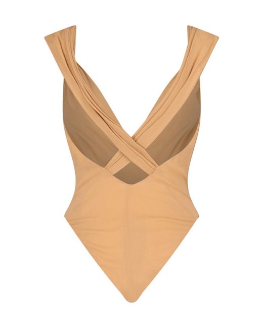 Saint Laurent Natural Cross-Back Sleeveless Bodysuit