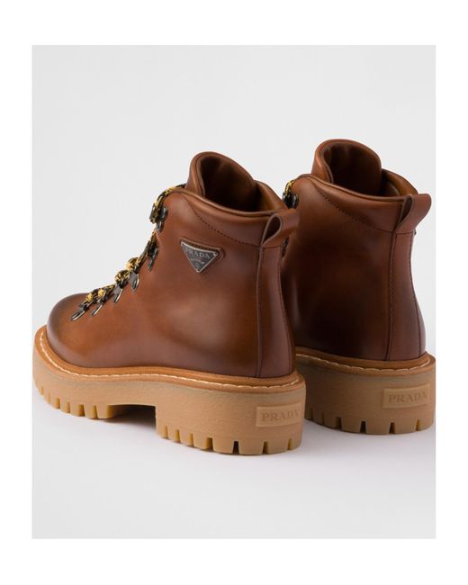 Prada Brown Leather Laced Booties