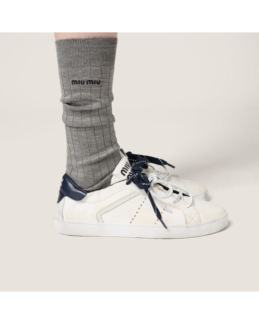 Miu Miu Blue Round-Toe Lace-Up Sneakers