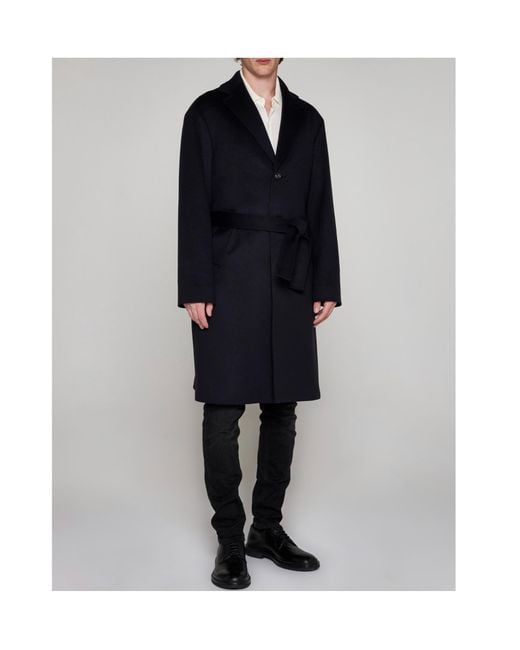 Lardini Black Single Breasted Belted Coat for men