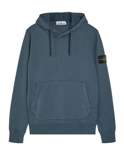 Stone Island Blue Hooded Cotton Sweatshirt for men