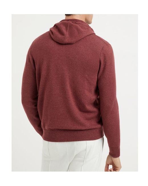 Brunello Cucinelli Red Zip-Up Cashmere Hoodie for men