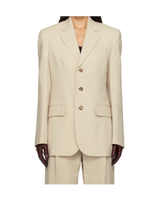 Wardrobe NYC Natural Button-Down Suit Jacket