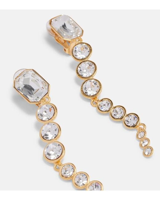 Oscar de la Renta White Crystal-Embellished Clip-On Earrings