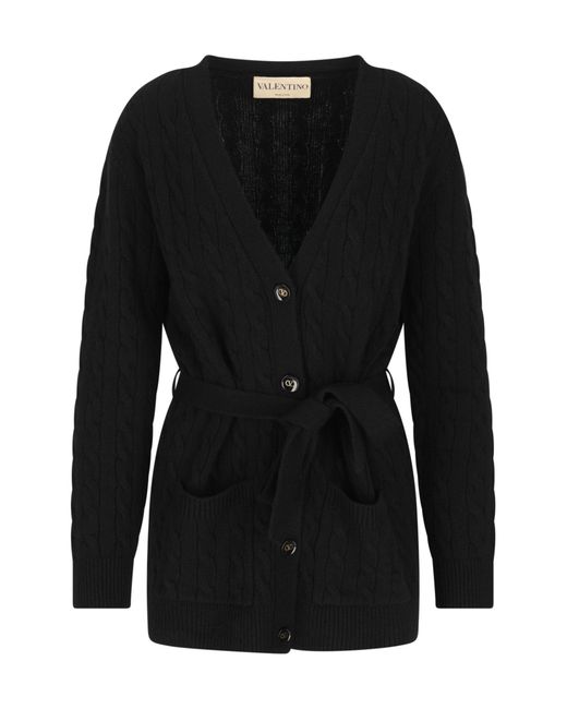Valentino Black Belted Button-Up Cardigan