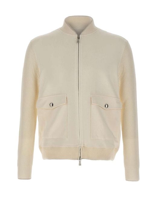 Eleventy Natural Knitted Panel Zip Jacket for men