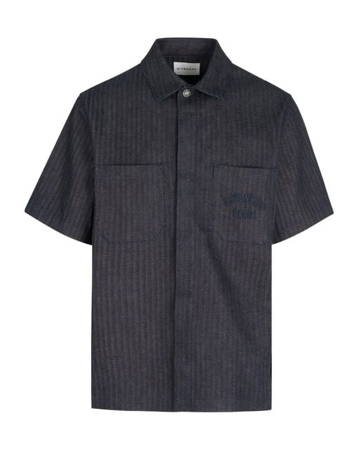 Givenchy Black Paris Logo Embroidered Denim Shirt for men