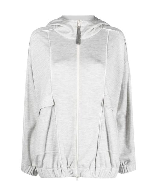 Brunello Cucinelli Gray Jersey-Knit Drawstring Zipped Hoodie