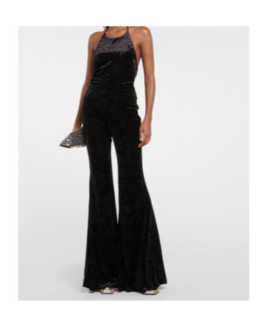 Alexandre Vauthier Black Halterneck Flared Velvet Jumpsuit
