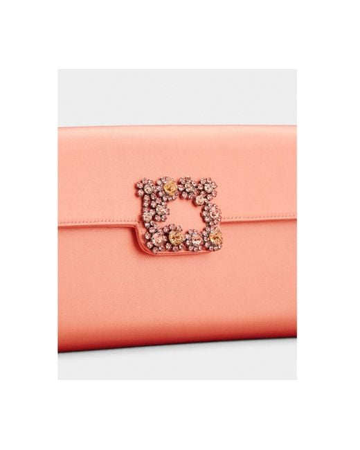 Roger Vivier Pink Efflorescence Embellished Satin Clutch Bag