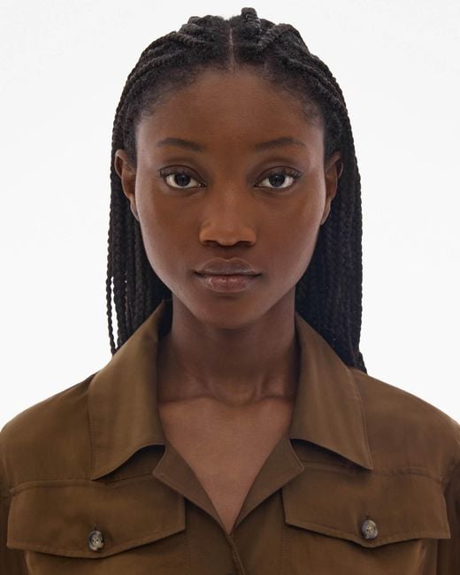 Helmut Lang Brown Long-Sleeve Satin-Finish Shirt