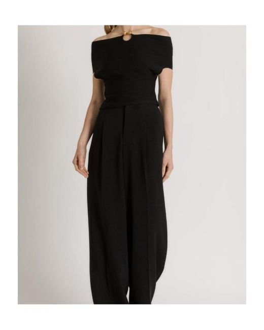 Alberta Ferretti Black Stretch Knit Top With Jewel Brooch