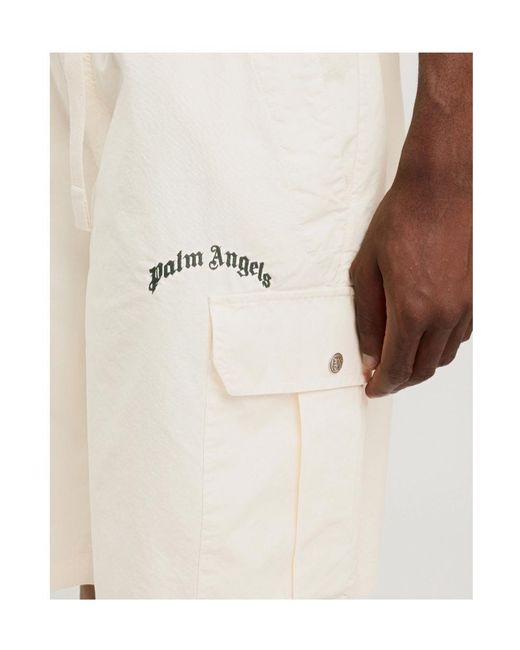 Palm Angels White Curved Logo Loose Cargo Shorts for men
