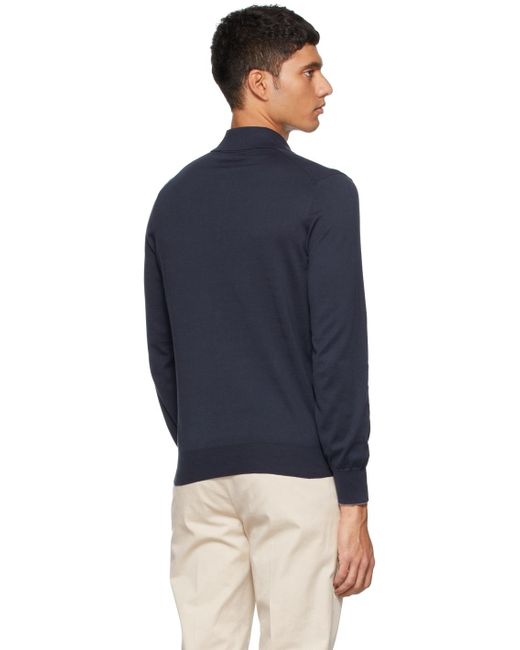 Brunello Cucinelli Blue Long-Sleeved Knitted Polo Shirt for men