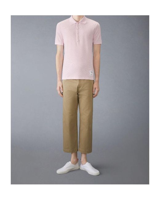 Thom Browne Pink Bar Short-Sleeved Polo Shirt for men