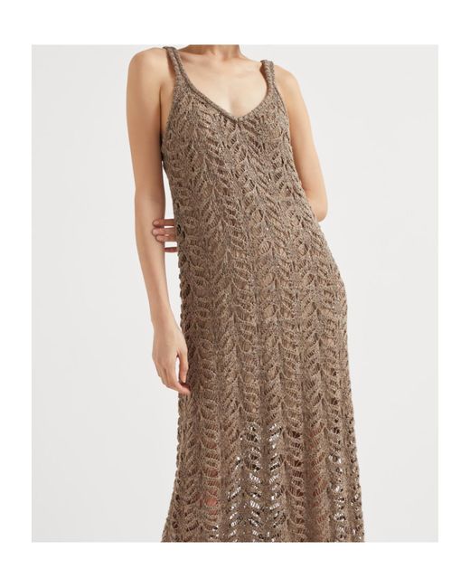 Brunello Cucinelli Brown Lace-Patterned Dress
