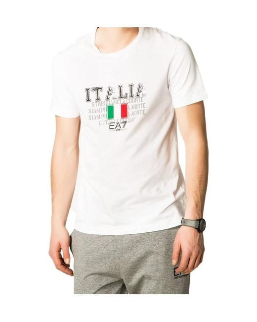 EA7 White Logo Round-Neck T-Shirt for men