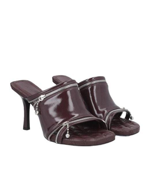 Burberry Brown Glossy Leather Slide Sandals