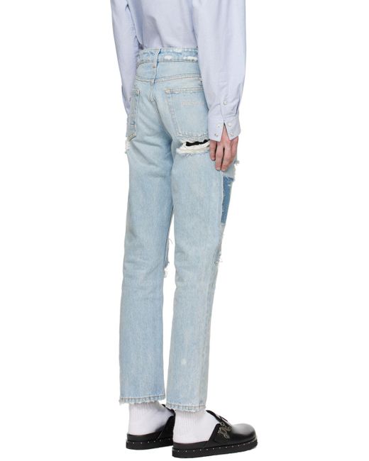 Palm Angels Blue Distressed Straight-Leg Jeans for men