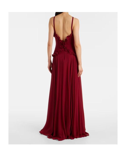 Elie Saab Red Ruffled Silk Georgette Gown