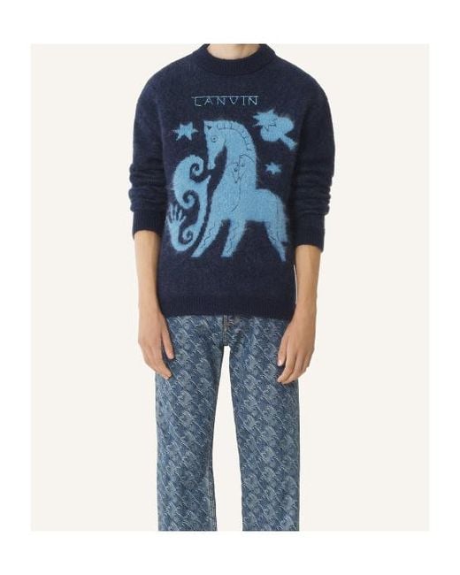 Lanvin Blue Horse Jacquard Jumper for men